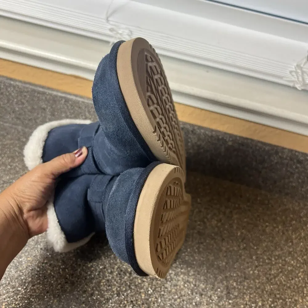 Koolaburra By Ugg Blue Winter Mini Boots Women's Size 9 Faux Fur Lining Pull On